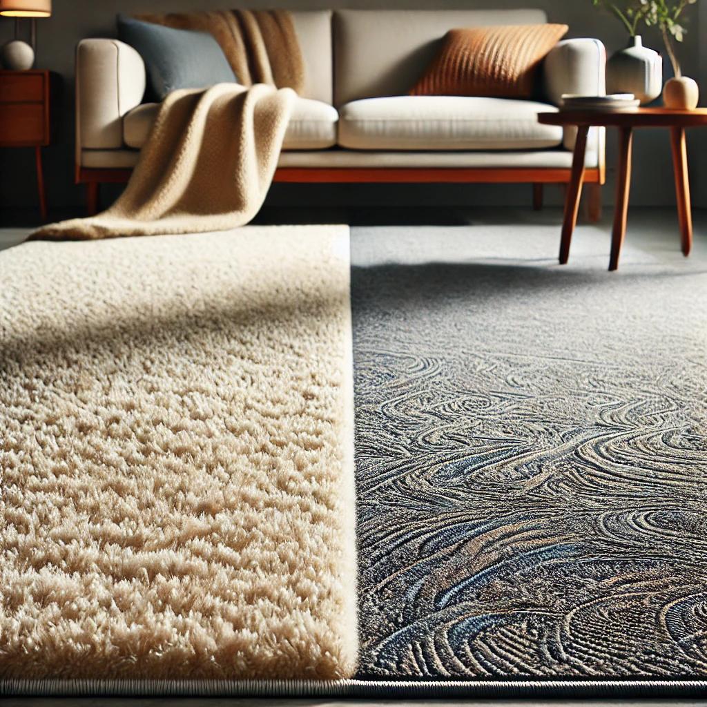A side by side comparison of two rugs one made of